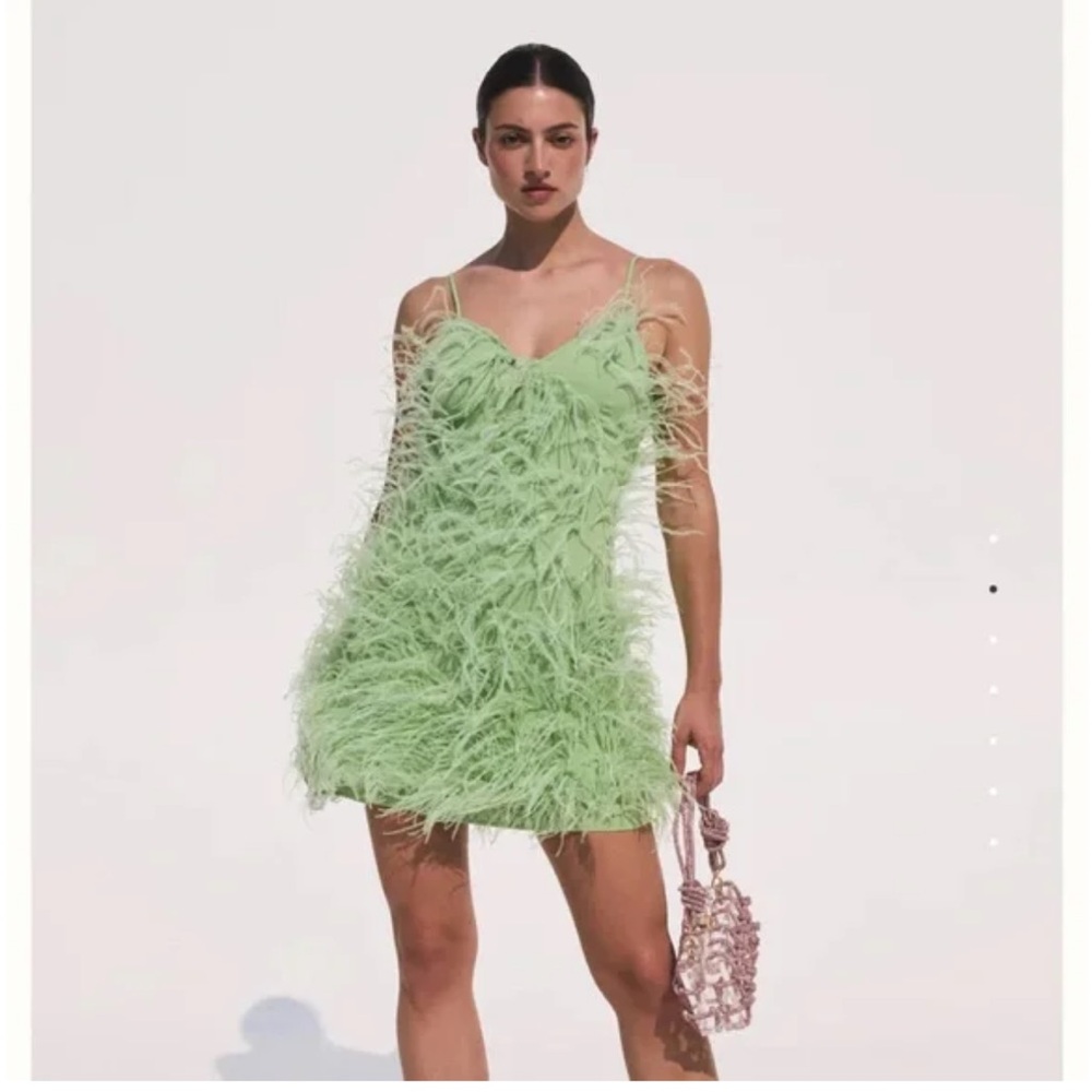 Cult Gaia Zariah/Shannon Green Mini Ostrich Feather Dress - like new!